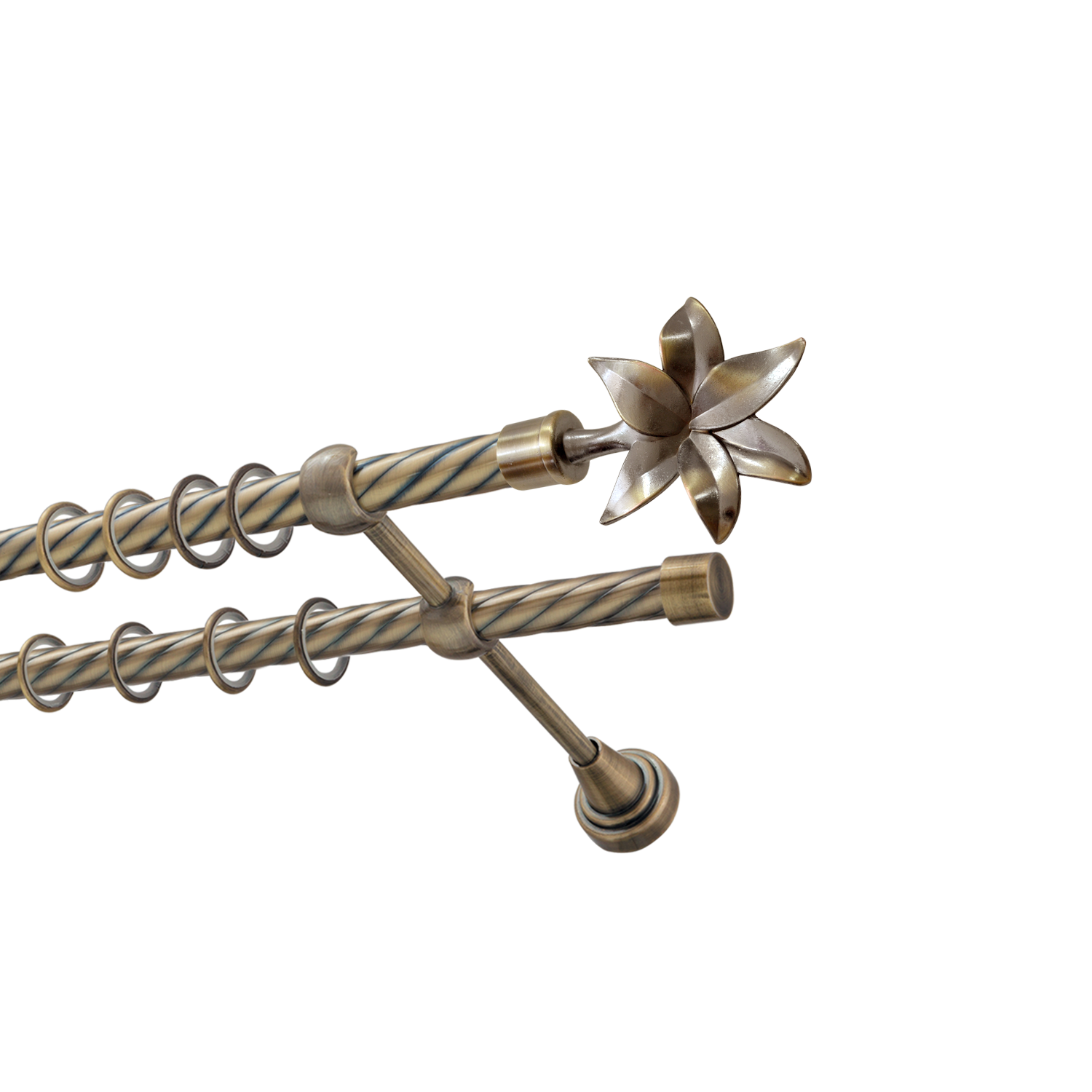 Металлический карниз для штор Магнолия, двухрядный 16/16 мм, бронза, витая штанга, длина 300 см - фото Wikidecor.ru